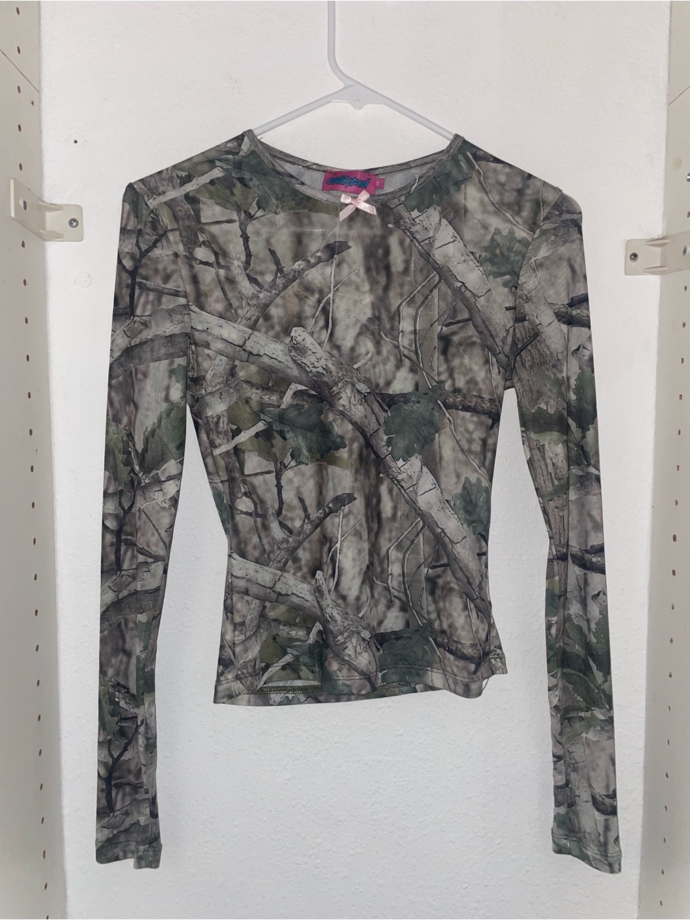 Edikted Olive and Gray Camo Long Sleeve Top